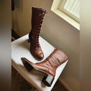 Y2K Vintage-Pazzo Fennell Brown Leather Knee-High Boots Made in Brazil Size 7.5